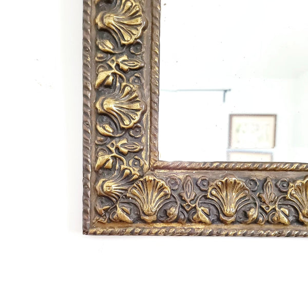 Hammmered Repousse Brass Mirror Scallop Shell Design Bevelled Glass