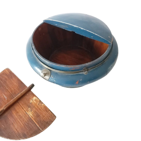 Antique Chinese Blue Wood Round Rice Box