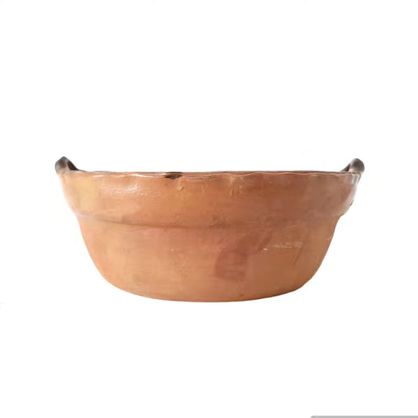 Circa 1950's Mexican Terra Cott Cookpot Bowl Serving Ware