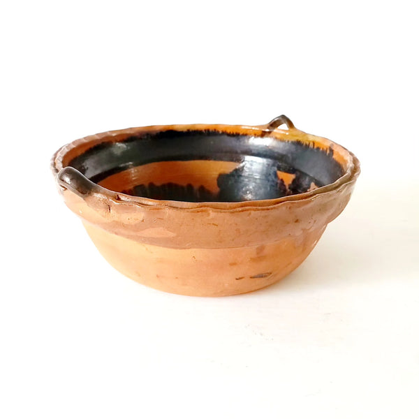 Circa 1950's Mexican Terra Cott Cookpot Bowl Serving Ware