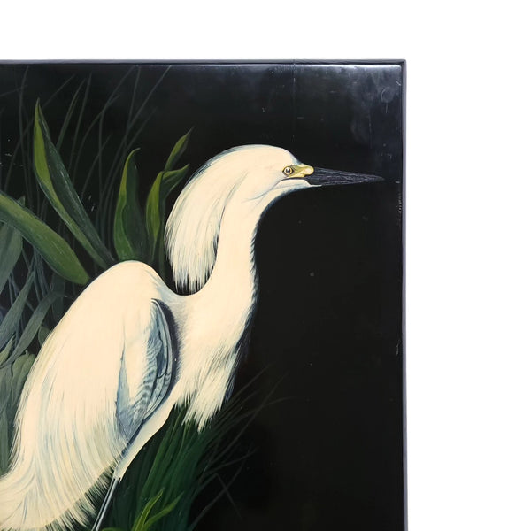 Snowy Heron After Audubon Oil On Wood Painting