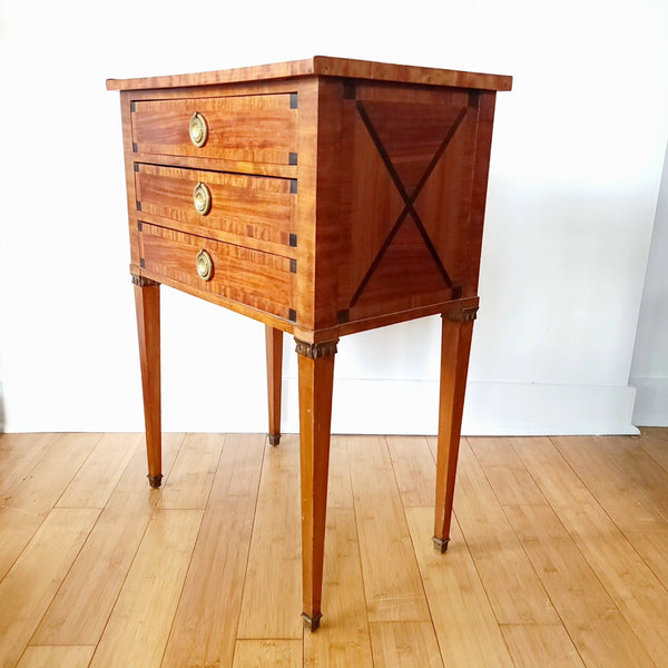 Antique French Three Drawer Veneer Side Table