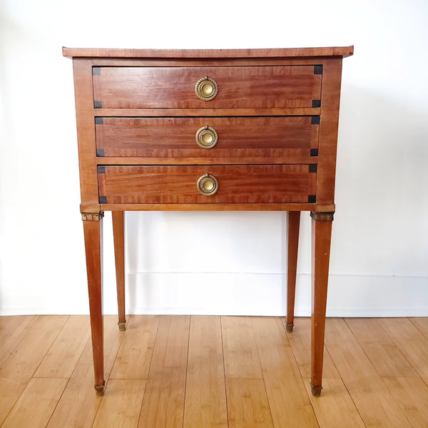 Antique French Three Drawer Veneer Side Table