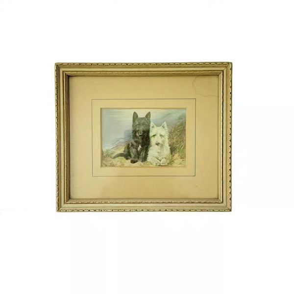 Antique Print Of Scottie & Westie Dog