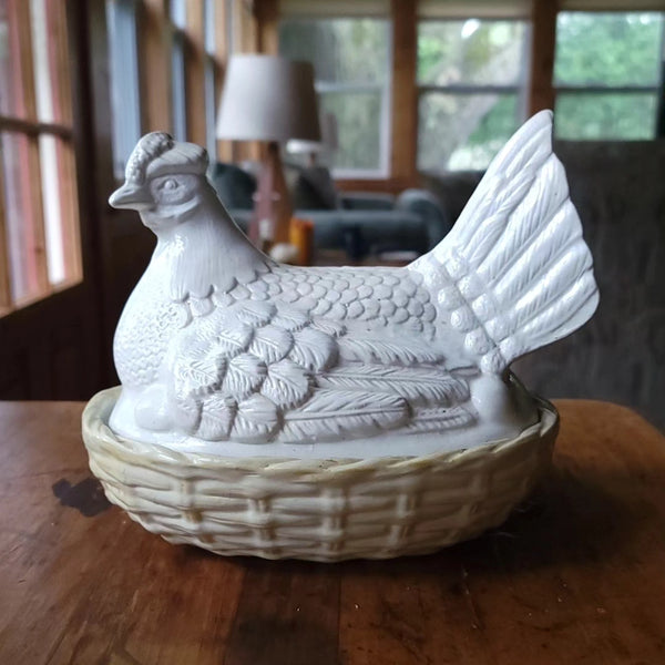 Antique Staffordshire Hen In A Basket