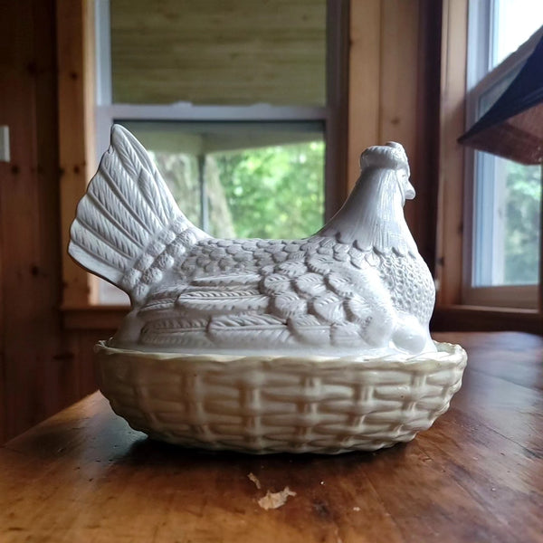 Antique Staffordshire Hen In A Basket