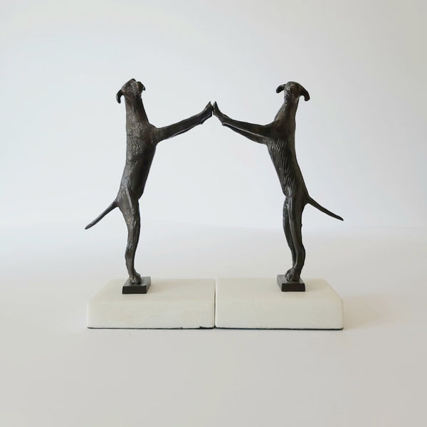 Cast Standing Retrievor Bookends On Marble Bases