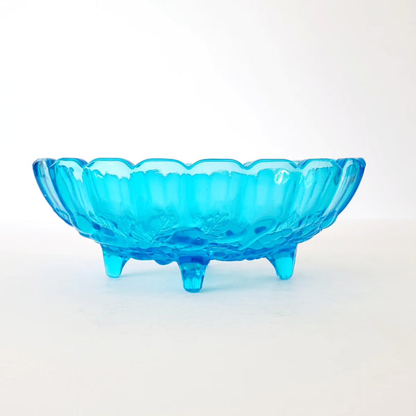 Footed Oval Blue Indiana Pressed Glass Centrepiece Bowl