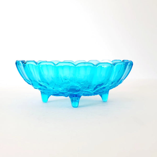 Footed Oval Blue Indiana Pressed Glass Centrepiece Bowl