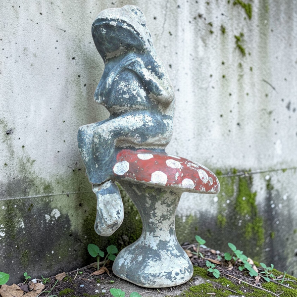 Cement Garden Frog On Toadstool