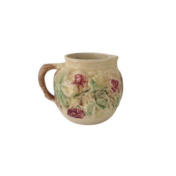 Petite Antique English Majolica Pitcher With Summer Berries