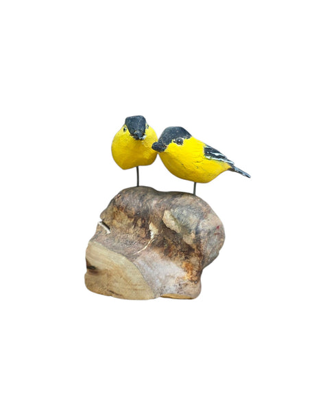 Carved Wood Goldfinch Pair