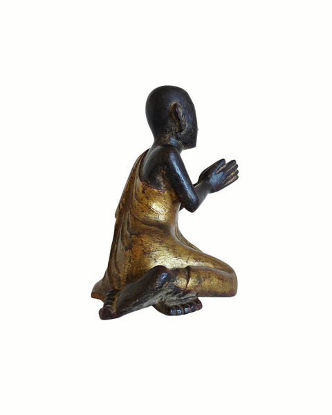 Antique Burmese Carved Wpod Figure Of Moggalana Disciple Of Buddha