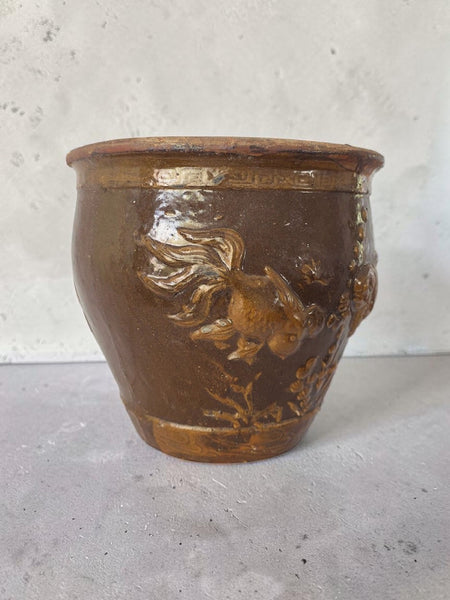 Antique Chinese Shandong Province 'Fish Pond' Stoneware Planter