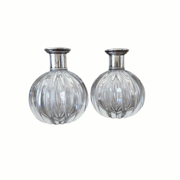 Art Deco Glass & Silver Perfume Dresser Bottles