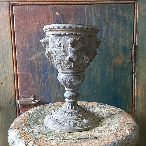 Decorative Cast Metal Antique Cup Form Cache Pot Planter