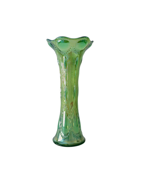 Emerald Green Imperial Beaded Bullseye Glass Vase