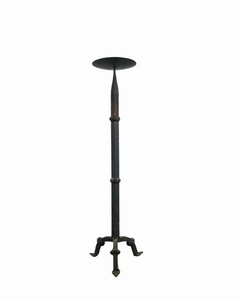Tall Mid Century Brutalist Forged Iron Pricket Csndlestick