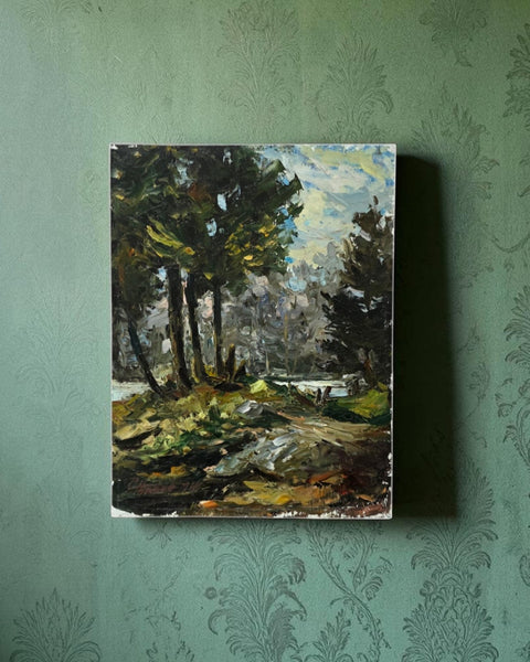 Moody Impressionist Forest Landscape Oil on Board