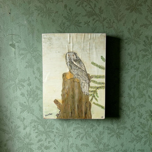 Naive Folk Art Owl Painting