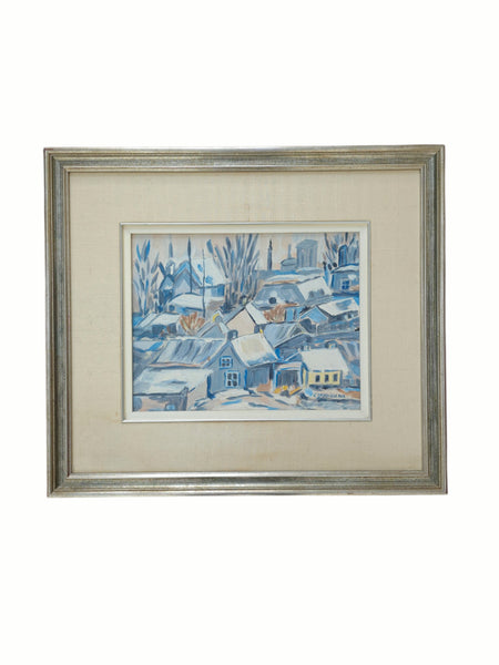 Impressionistic French Village Winter Oil On Canvas