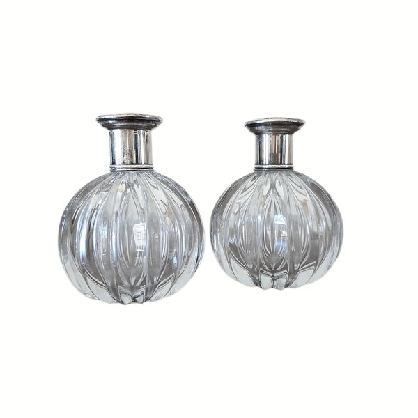 Art Deco Glass & Silver Perfume Dresser Bottles