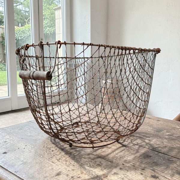 Large Antique Wire Fishing Basket