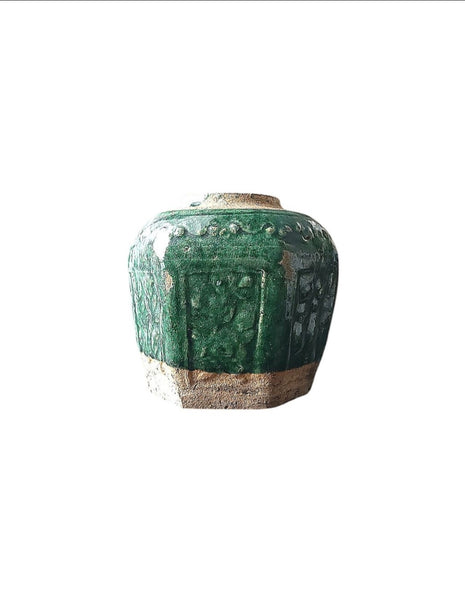 Antique Chinese Shiwan Green Glazed Ginger Jar