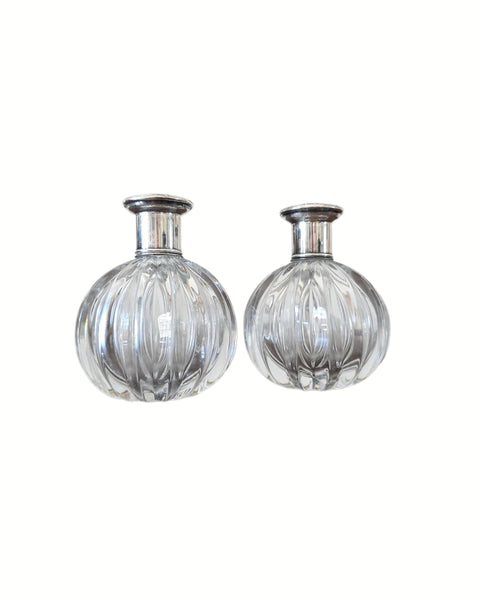 Art Deco Glass & Silver Perfume Dresser Bottles