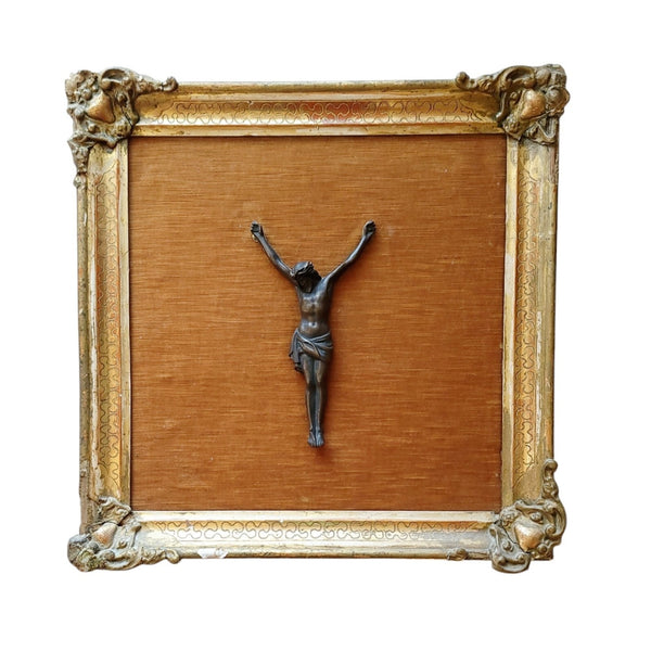 Antique Framed Bronze Christ Figure