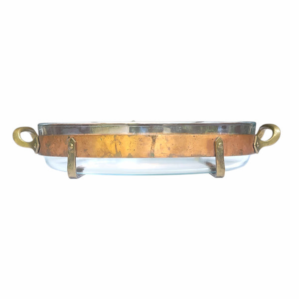 Nils Johan Mid-Century Copper & Brass Serving Stands With Pyrex Glass Dish Inserts