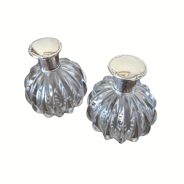Art Deco Glass & Silver Perfume Dresser Bottles