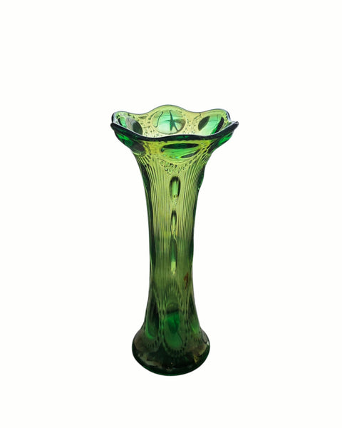 Emerald Green Imperial Beaded Bullseye Glass Vase