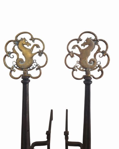 Oscar Bach Antique Seahorse Andirons