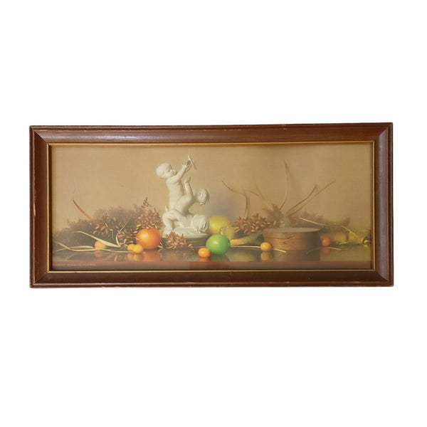 Vintage Stillife Print With Fruit & Cherubs