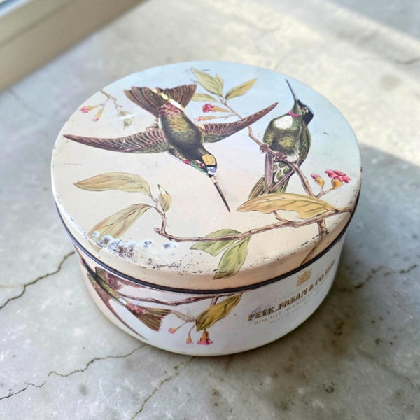 Vintage Biscuit Tin With Hummingbirds