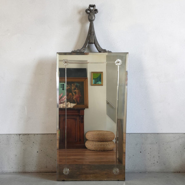 Antique Bevelled Etched Glass Mirror With Finial
