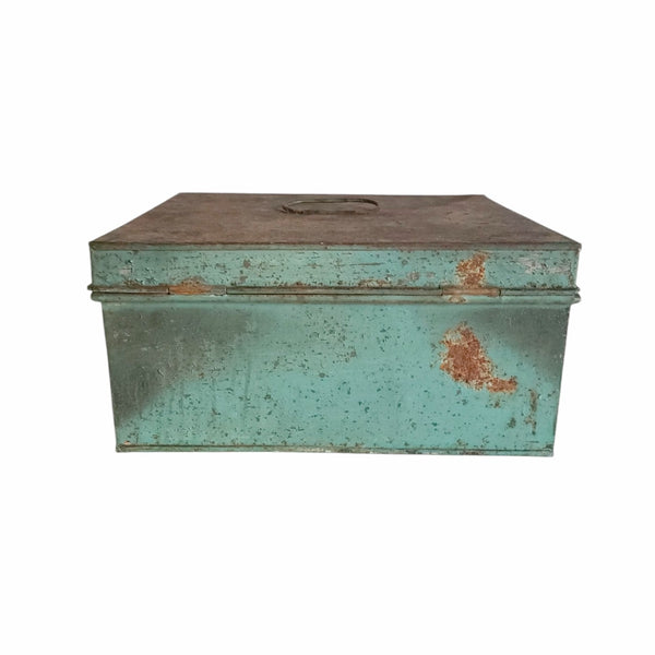 Rustic Primitive Metal Document Box In Teal Paint