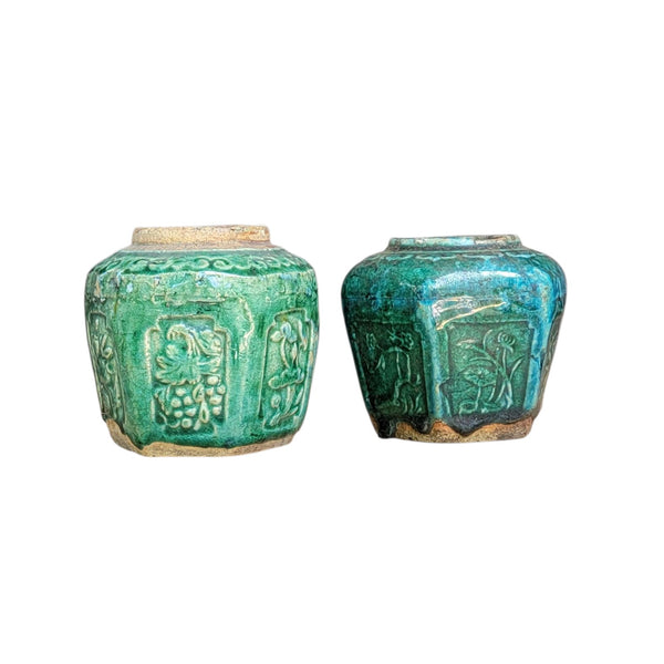 Antique Shihan Green Pottery Ginger Jars