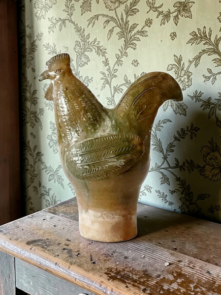 Antique Tall Terra Cotta Glazed Rooster