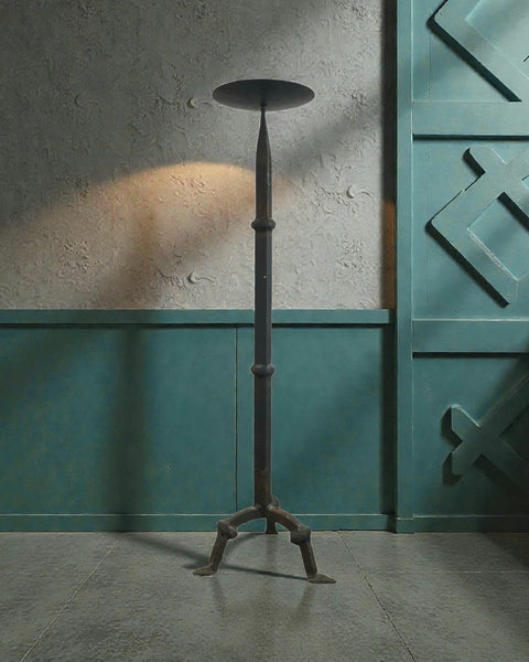 Tall Mid Century Brutalist Forged Iron Pricket Csndlestick