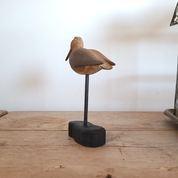 Painted Carved Wood Sandpiper ShoreBird On Stand