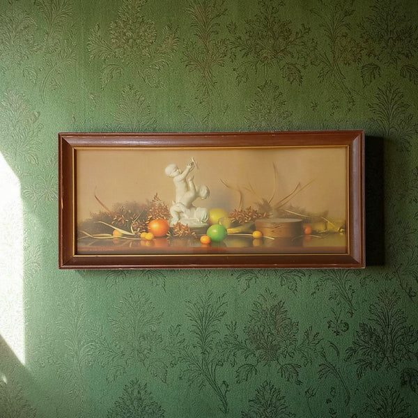 Vintage Stillife Print With Fruit & Cherubs