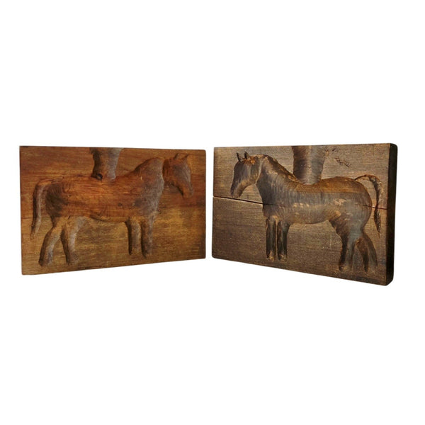 Antique Quebec Maple Sugar Mold Pair With Horses