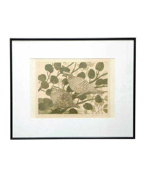 Framed Etching Of Quails