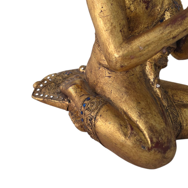 Antique Carved Giltwood Burmese Mandalay Figure Of Buddha's Disciple Moggallana