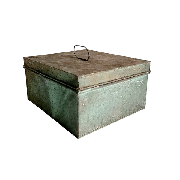 Rustic Primitive Metal Document Box In Teal Paint