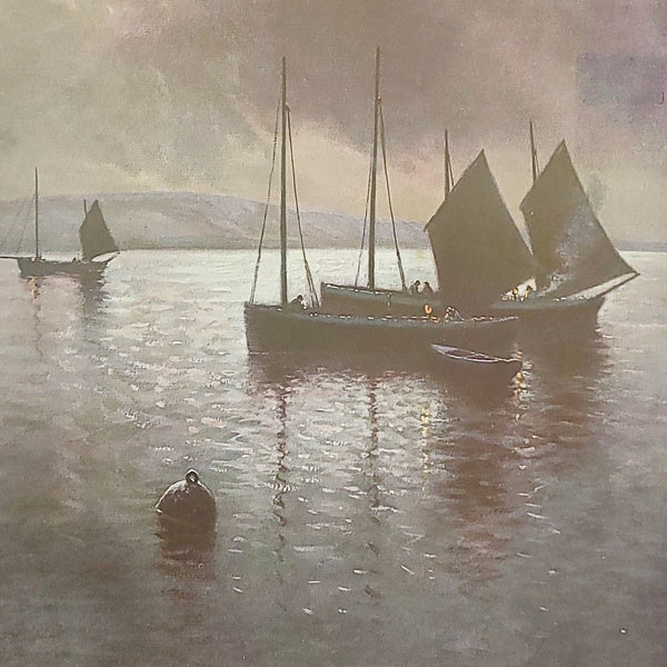Antique Pair Of Moody Nautical Prints Under Moonlight