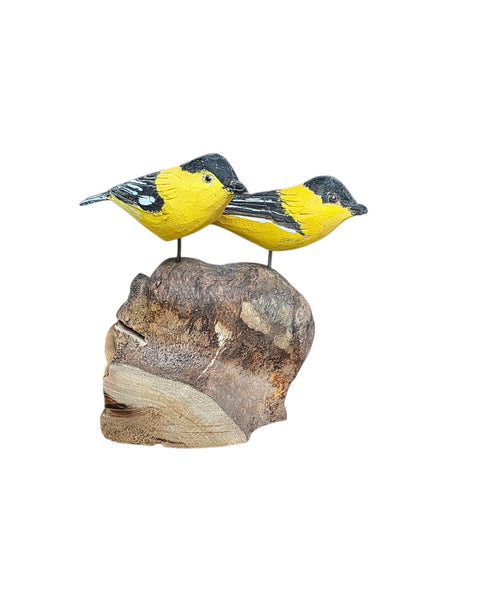Carved Wood Goldfinch Pair