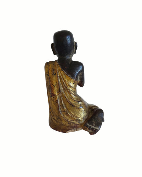 Antique Burmese Carved Wpod Figure Of Moggalana Disciple Of Buddha